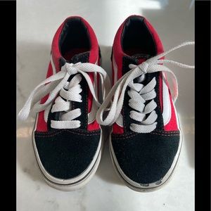 Boys Vans Old Skool Sneakers Red with Black Suede Size 10.5 Toddler